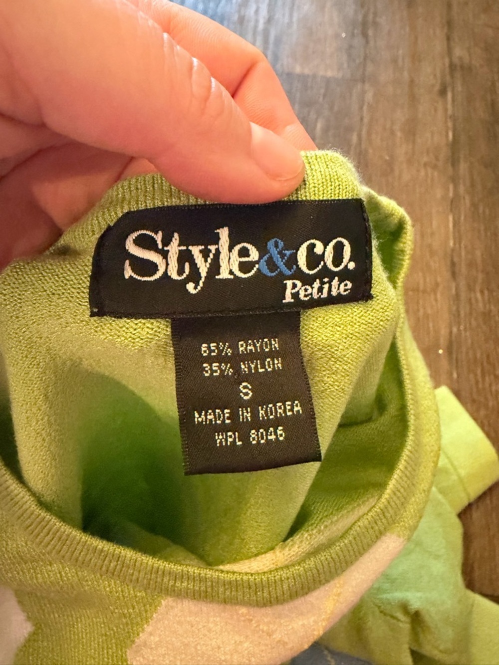 Style & Co Women's Petite Small 90s Preppy Green Argyle 3/4 Sleeve Sweater - Picture 3 of 8